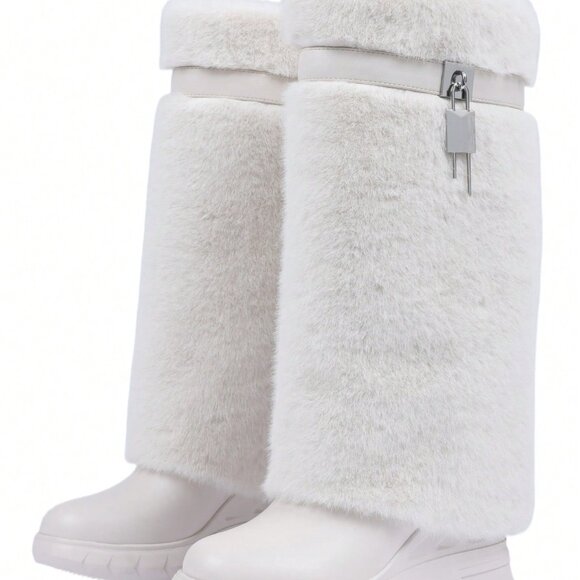 MODA ME COUTURE Shoes - Beige Outdoor Women's Fluffy Knee Snow Boots